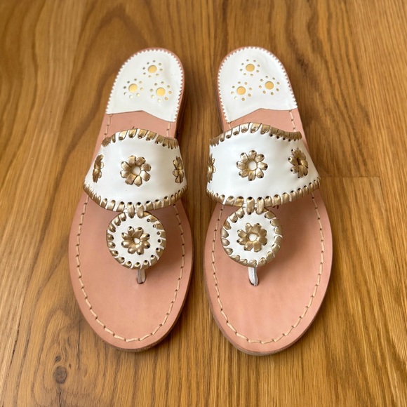 Jack Rogers Shoes - Jack Rogers Nantucket White & Gold Leather Sandal, Women's 5 - NWT/NWB